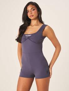 Missguided x Playboy Front Ruched Panel Sleeveless Unitard - Navy Blue - View 4