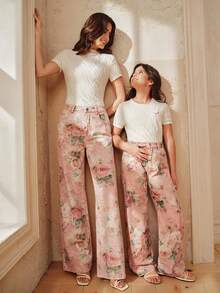 Anewsta Quần jeans ống đứng in hoa thêu thanh lịch dành cho bé gái, kiểu dáng thường ngày và thời trang, thích hợp cho mùa xuân/hè. - Hồng - Xem 7