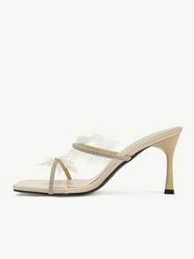 CUCCOO CHICEST Women's Elegant Butterfly Decor High Heel Slide Sandals Wedding Shoes Spring Shoes Bride Shoes - Apricot - View 5
