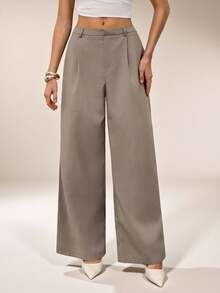 SHEIN Tall 女士简约通勤休闲纯色斜插口袋裤 女士正装裤 阔腿裤 女士休闲裤 商务休闲裤 女士秋季服装 女士冬季服装 万圣节圣诞节女装 优雅外出正式秋季服装 女士正装裤 时尚外出裤 - 杏色 - 查看 4