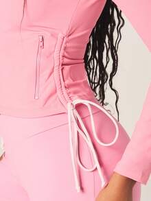 Missguided x Playboy 拉链式运动夹克，侧边饰有褶皱细节和兔子标志 - 粉色 - 查看 2