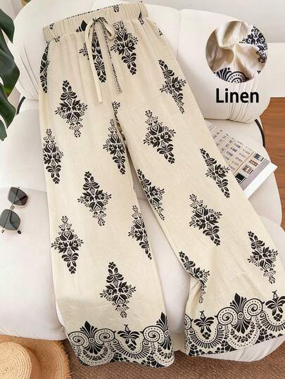 Franclia 女士波西米亚风宽松碎花裤，适合度假和旅行穿着