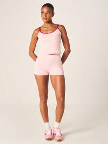Missguided x Playboy Double Strap Fitted Cami Tank Top With Contrast Trim Athletic Sleeveless Summer Active Workout Top - Pink - View 6