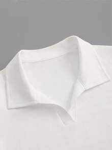 Airaco Áo thun nữ tay ngắn cổ bẻ màu trơn, dáng ôm, xếp ly, phong cách thường ngày - trắng - Xem 3