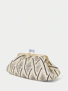 SHECARRY Túi xách nữ, ví cầm tay, túi cói, túi đan bằng rơm, thời trang, thanh lịch, đơn giản, cá tính, đa năng, thích hợp cho bãi biển, kỳ nghỉ, mùa hè, ven biển, tiệc bãi biển. - Màu be - Xem 3