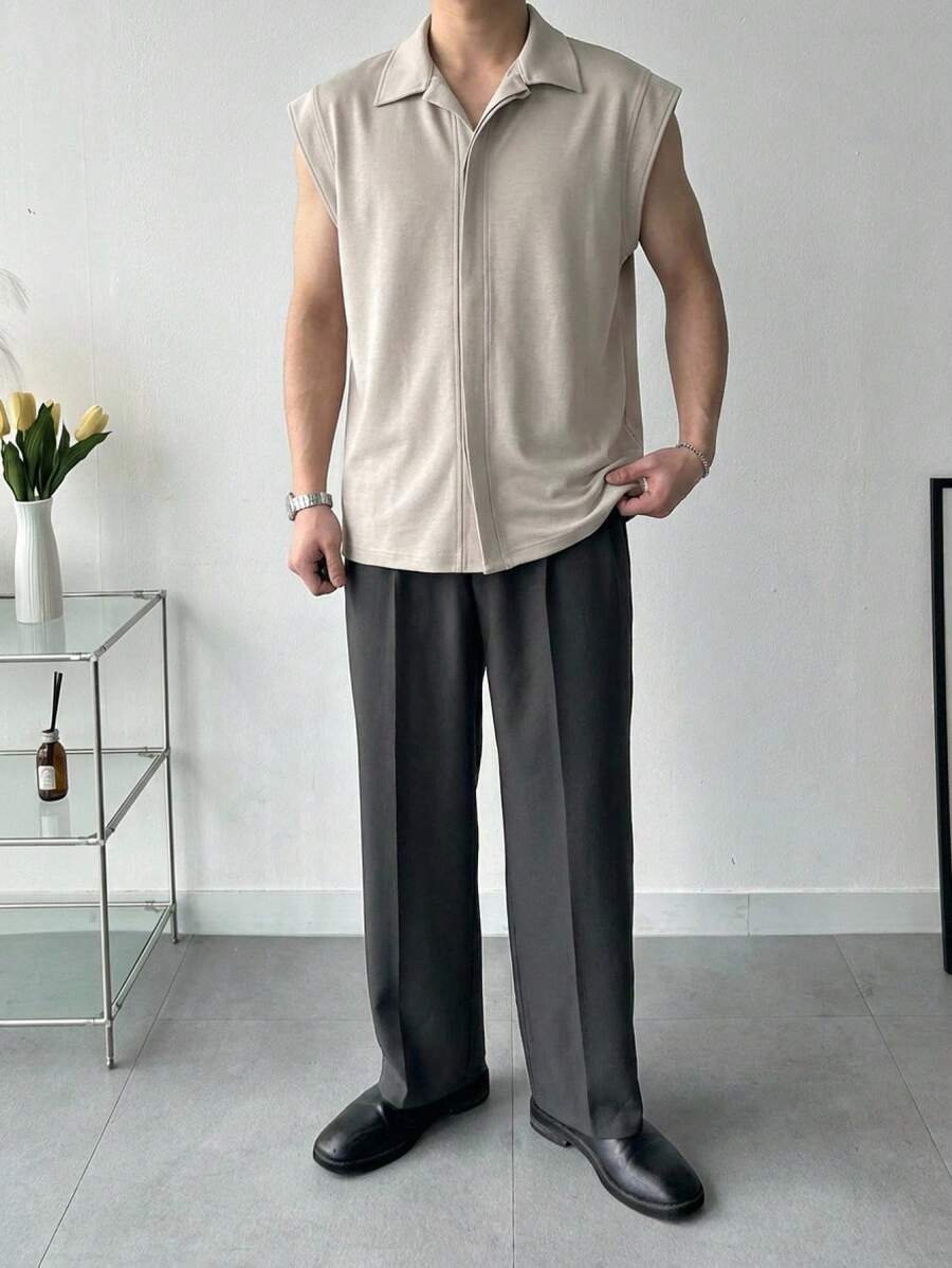 DAZY Khaki Sleeveless Shirt For Men, Summer - Khaki - View 1