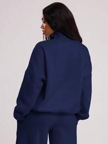 MUSERA Quarter Zip Oversized Sweatshirt Relaxed Fit Back To School  Cosy Cute Casual Everyday Capsule Wardrobe Y2K Streetwear Navy Summer Spring Vacation Holiday - Navy Blue - View 5