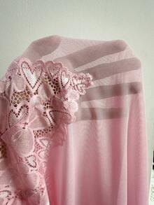 Sexy Lace & Mesh Splice Open Flare Sleeve Mid-Length Robe, Fitted Mini Nightgown Sleepwear Set For Women - Pink - View 6