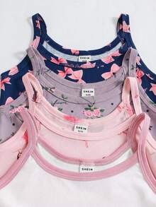 SHEIN 4件套少女可爱花卉、爱心和星星印花吊带内衣套装 - 白色 - 查看 3