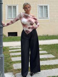 Jeta Ari 女式花卉印花长袖不对称下摆 T 恤，春夏 - 彩色 - 查看 4