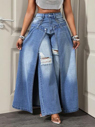 Slaydiva Váy quần denim nữ, thiết kế hai kiểu đa năng, thời trang và thoải mái.