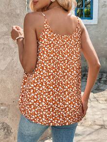 SHEIN Clasi Áo hai dây nữ màu hồng họa tiết hoa nhí thời trang, thanh lịch, thích hợp mặc riêng hoặc mặc nhiều lớp trong nhiều dịp. - trái cam - Xem 2