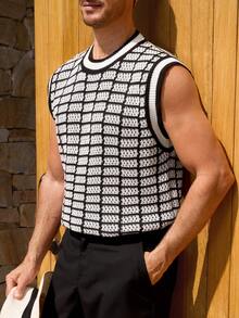 Manfinity CityGents 男士镂空针织无袖背心，春夏款 - 杏色 - 查看 7