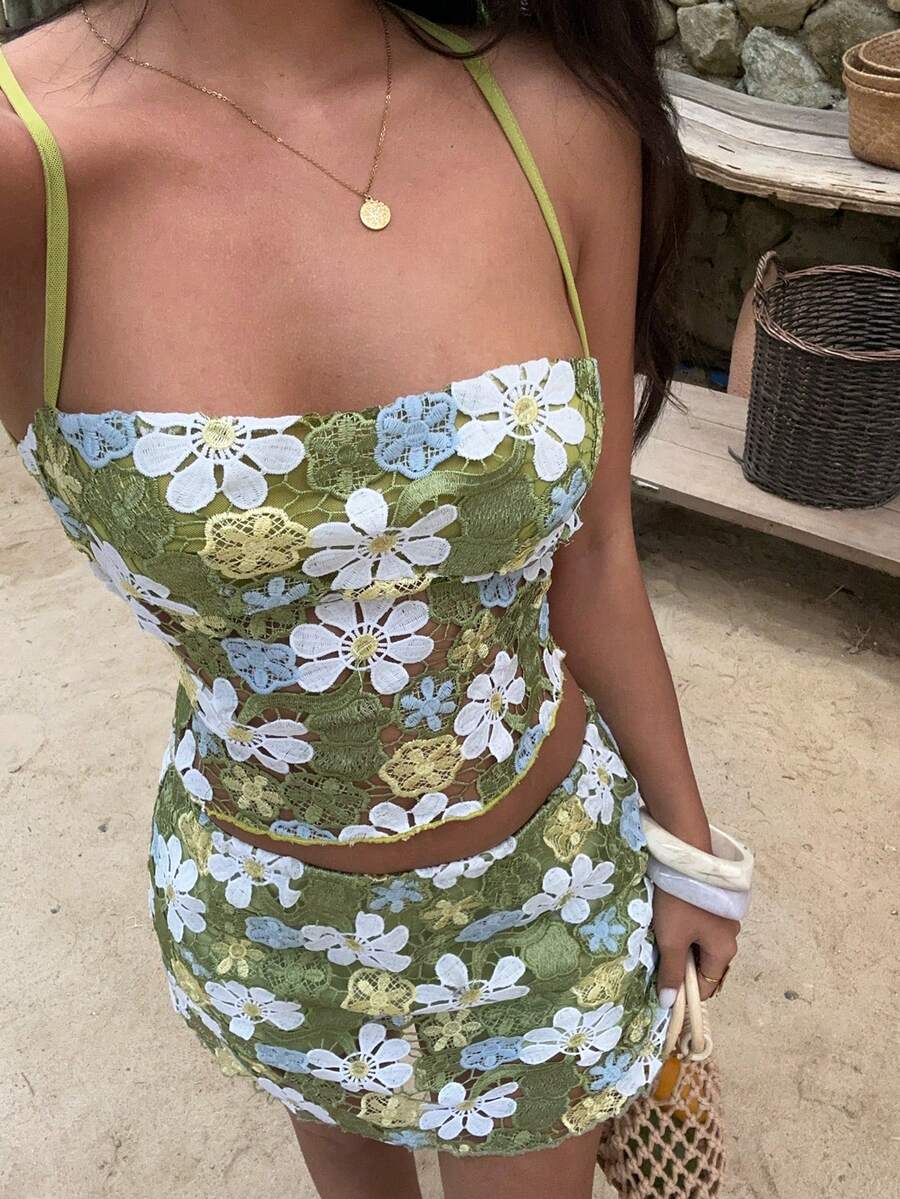 Aloruh Blue Tie-Dye Print Sexy Backless Top, Y2K Music Festival & Holiday Camisole - Blue - View 1