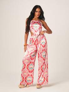 MISSGUIDED Bộ đồ hai mảnh không dây đeo vai, họa tiết hình học, gồm quần ống rộng bằng satin và áo quây. - Nhiều màu - Xem 5