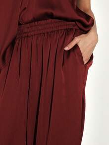 KSTM Women's Fluid Satin Wide Leg Palazzo Pants Elegant Evening Luxe For Special Occasions - Burgundy - View 7
