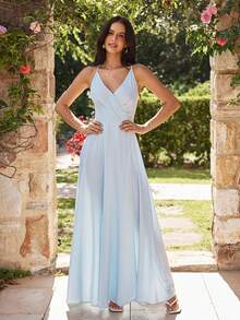 KARISMINA Đầm slip satin màu xanh dương dành cho nữ, kiểu dáng thanh lịch, lãng mạn, thích hợp cho kỳ nghỉ, đám cưới, dự tiệc. Chất liệu mềm mại, thoải mái. Thích hợp cho mùa xuân/hè. - Màu xanh lam - Xem 5