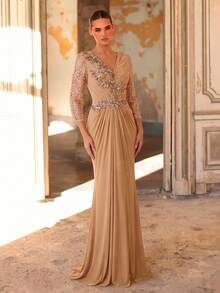 Aureia Elegante y lujosa aplicación bordada de encaje con cuentas, adecuada para bodas, fiestas, vacaciones, bailes, novias, madres de la novia, vestidos de noche - Champán - Ver 6
