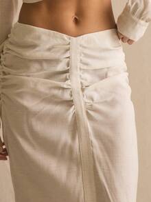 MUSERA Maxi Ruched Linen Skirt Only Spring Summer Cosy Cute Daily Girly Vacation Sunlight Social - White - View 4