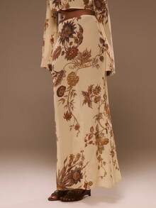 MUSERA Floral Print Chiffon Low Rise Loose Fit Maxi Skirt Spring Summer Vacation Beach Elegant Ibiza Festival Holiday Tajine - Multicolor - View 4