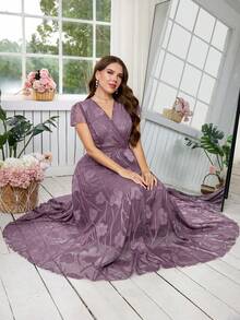 Reflora Đầm hoa thanh lịch dành cho nữ cỡ lớn, đầm dự tiệc cưới mùa hè. - Màu tím - Xem 4