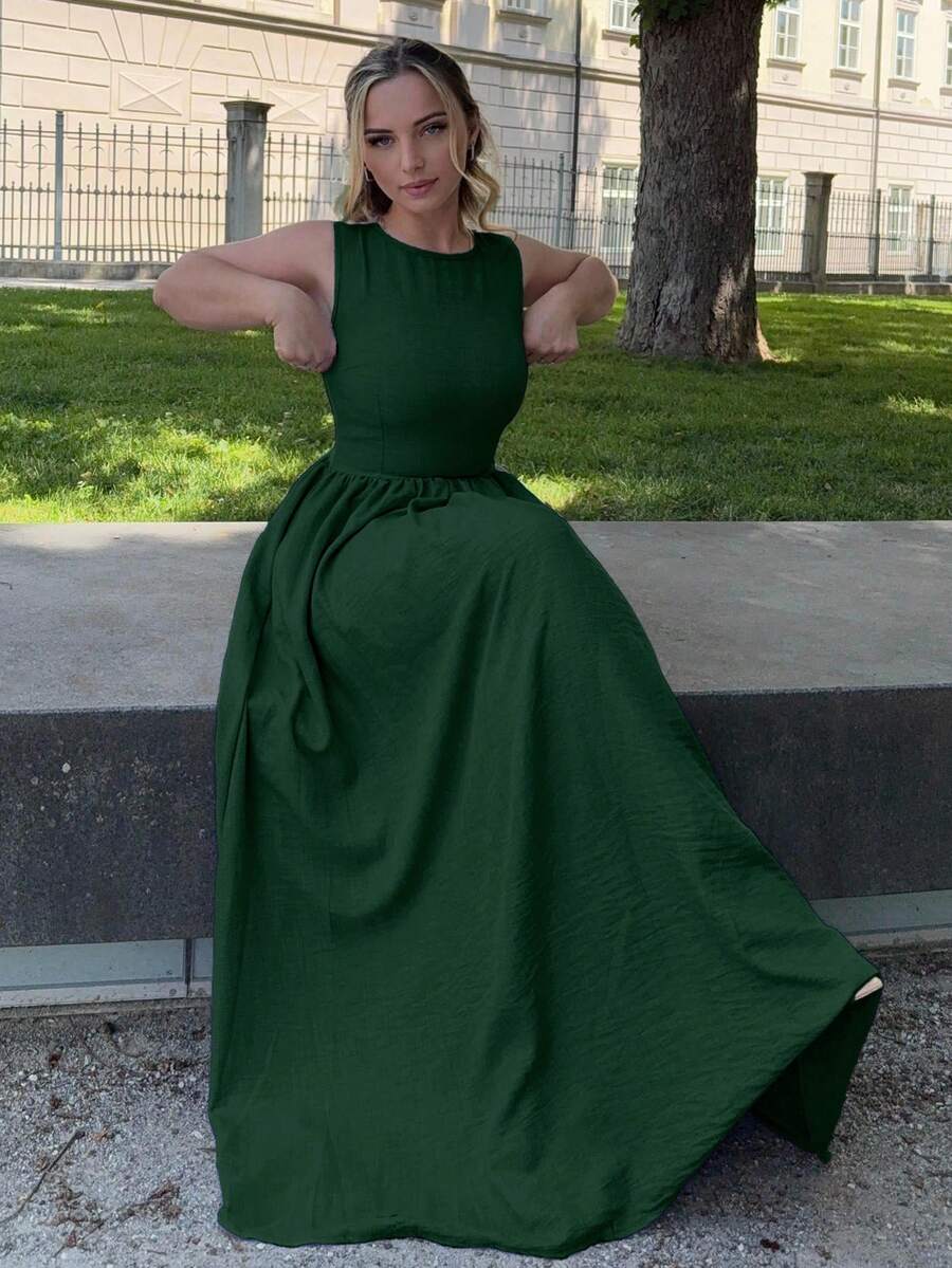 Jeta Ari 女式修身 A 字形绿色长裙，蓝色，收腰设计，适合情人节、音乐会、表演、约会、派对、婚礼、性感、优雅、通勤、返校、度假、海滩、浪漫 - 墨綠色 - 查看 1