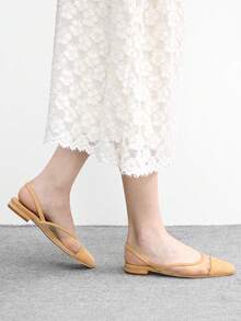 CUCCOO BIZCHIC 女鞋新款拼接网纱小圆头平底鞋后跟凉鞋 - 黃色 - 查看 4