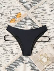 Swim SXY Knitted Solid Color All Black Side Adjustable Summer Women's Swimwear Bottom - Black - View 6