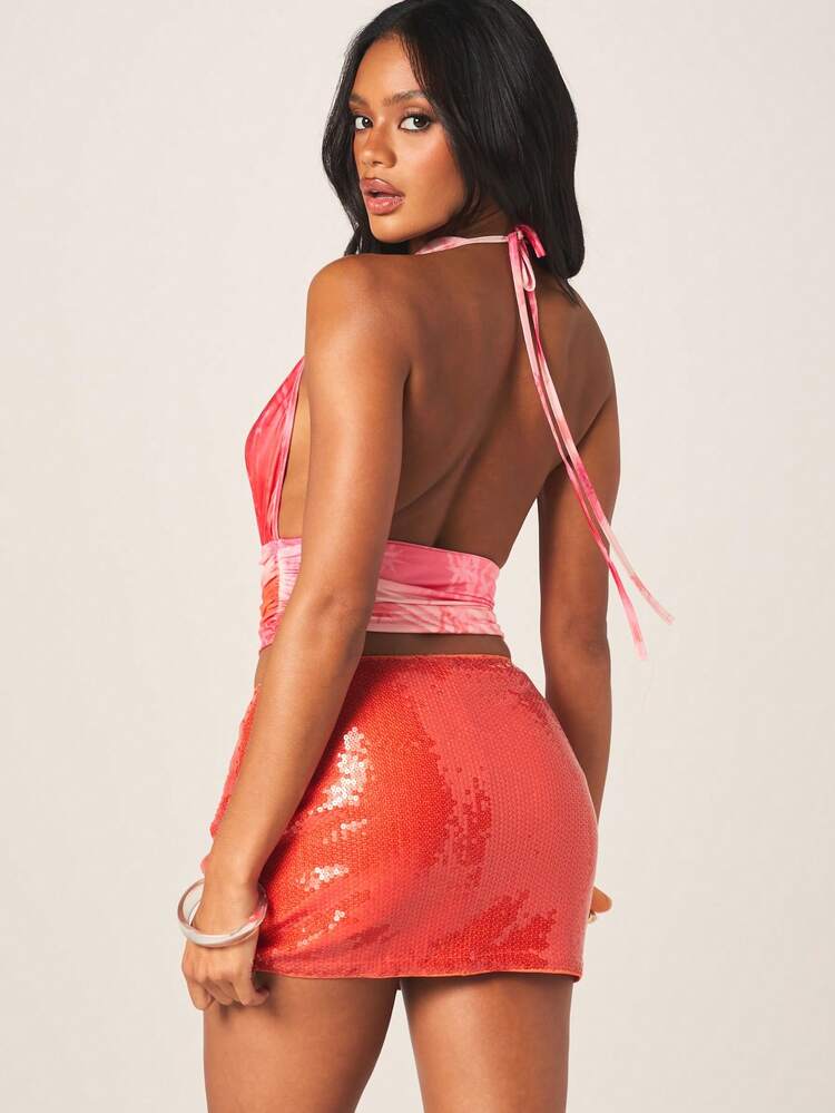 MISSGUIDED Top corto con estampado de estrellas por todo el patrón, con cuello de halter y atar en el verano para festivales