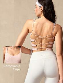 VARSIVA Brassière de sport dos nu de couleur unie pour femmes - Rose bonbon - Voir 7
