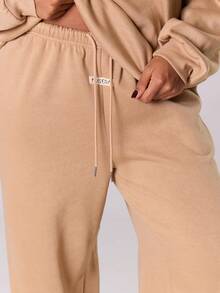 MUSERA Pantalón de chándal de pierna recta con parche con logo, básicos casuales y cómodos para la primavera - Caqui - Ver 5