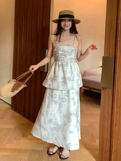 DAZY Women's Floral Print Backless Camisole & Skirt 2 Pieces Set, Vacation