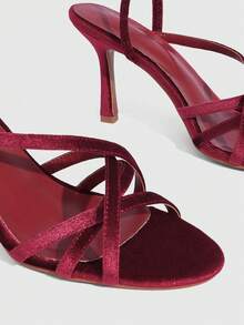 CUCCOO SZL Sandalias de tacón con tiras cruzadas en color borgoña de moda para mujer - Burdeos - Ver 4