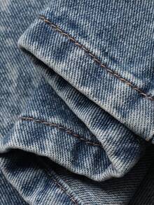 DAZY 女士低腰印花宽松直筒牛仔裤，休闲街头风和假日风 - 中等水洗藍 - 查看 7