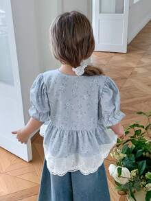 DAZY Girls Floral Print Shirt - Blue - View 4