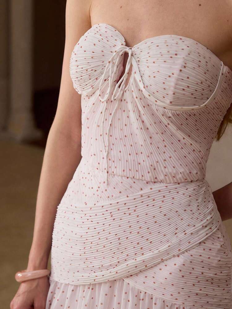 WOMEN'S LONG POLKA DOT PRINT HALTER NECK DRESS, SPRING/SUMMER