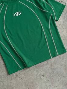 AXEPEAK Camiseta de manga corta casual para hombre con costuras de contraste, para verano - Verde - Ver 6