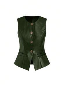 Ellevyn Chaqueta de motociclista de cuero sintético negro para mujer, de otoño - Verde - Ver 3