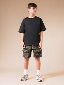 SUMWON Boys Oversized Black Short Sleeve Crew Neck T-Shirt With Back Text Print Casual Streetwear Tee - Black - View 3
