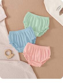 Bộ 3 quần short dệt kim màu trắng, cạp chun, kiểu dáng thường ngày, đa năng cho bé gái. - Nhiều màu - Xem 3