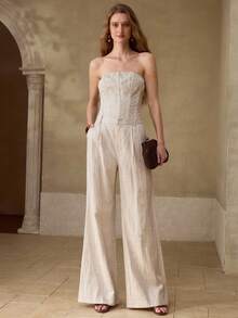 MOTF PREMIUM WOMEN'S LINEN BLEND CASUAL/DATE TUBE TOP - Apricot - View 4