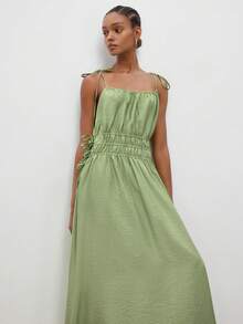 Maija Women's Sage Green Summer Casual Spaghetti Strap Dress,Vacation Holiday Beach Outfits,Elegant Solid Color Graduation Party Outfits,Spring Dresses - Green - View 2