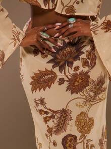 MUSERA Floral Print Chiffon Low Rise Loose Fit Maxi Skirt Spring Summer Vacation Beach Elegant Ibiza Festival Holiday Tajine - Multicolor - View 3