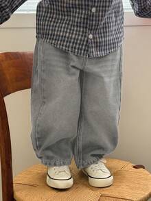 DAZY 男童宽松水洗做旧牛仔裤，休闲复古街头风，四季皆宜 - 灰色 - 查看 4