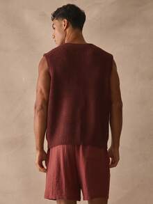 Musero Round Kneck Thick Rib Hem Sleevless Tank Top Knitted Vest Spring Summer Essentials - Coffee Brown - View 5