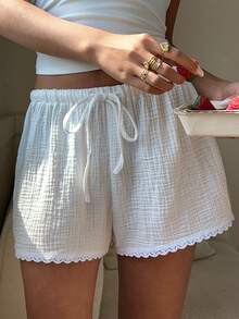 CovetEZ 女士休闲白色蕾丝边短裤 - 白色 - 查看 3