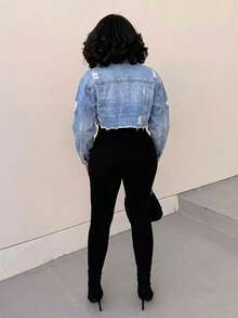 Alexandranx 休闲破洞牛仔夹克 - 藍色 - 查看 2