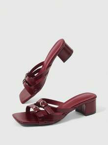 Sleekvia Summer New Belt Wear High-Heeled Women's Slippers - Burgundy - View 2
