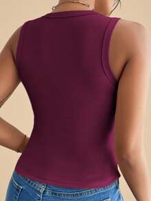 SHEIN VCAY 夏季大码休闲纯色背心 - 中紫紅色 - 查看 2