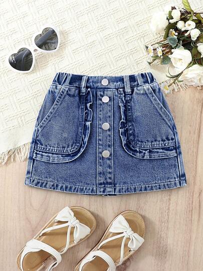 年轻女孩新款休闲时尚可爱荷叶边口袋设计水洗牛仔短裤